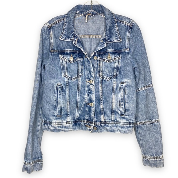 Free People Blue Denim Jean Jacket Size Small